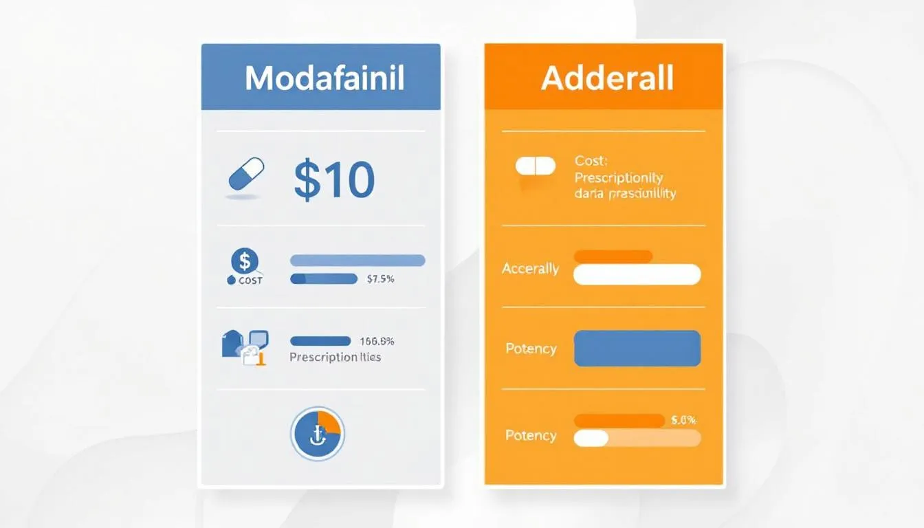 Comparing cost and accessibility of Modafinil and Adderall.