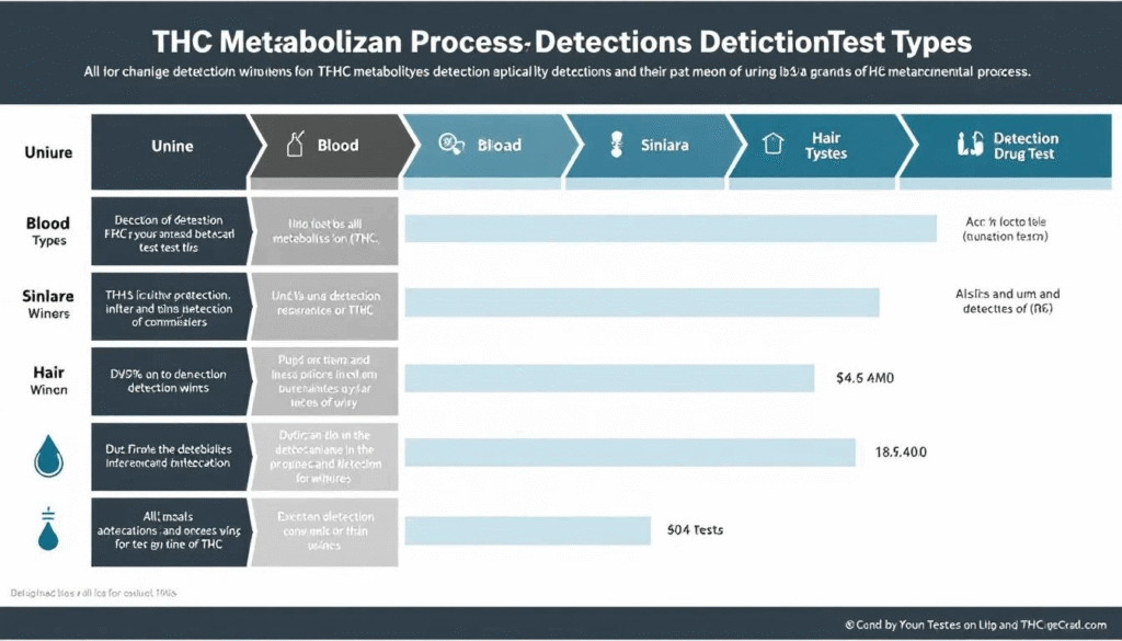A diagram showing different types of drug tests and their detection windows for THC metabolites.